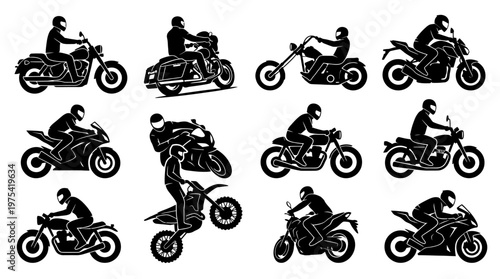 10 Man Riding Motorcycle Silhouette Vector Pack – Minimalist Biker SVG Collection