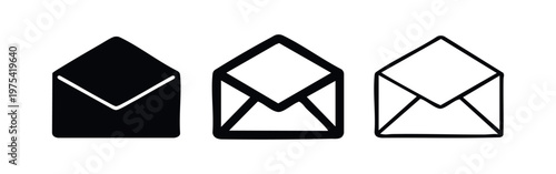 Set of three different open envelope icons on white background