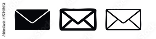 Three envelope icons: solid black, outlined, and minimal line art.