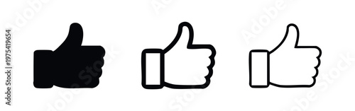 Set of three different thumbs up icons on white background
