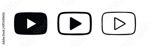 Set of three different play button icons on white background