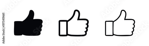 Set of three different thumbs up icons with rays on white background