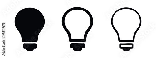 Set of three different light bulb icons on white background
