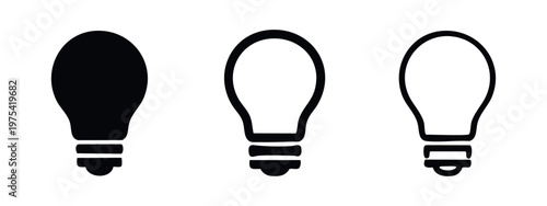 Set of three different light bulb icons on white background