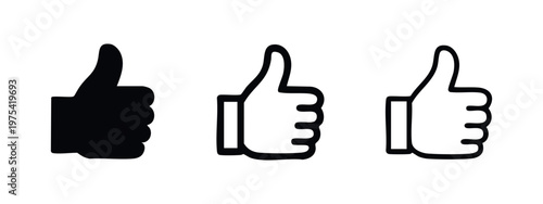 Set of three different thumbs up icons on white background