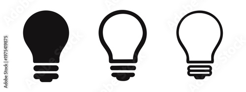 Smiling light bulb icons: solid, outline, outlined