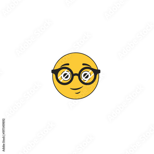 Yellow nerd face emoji with black rimmed glasses and smiling expression