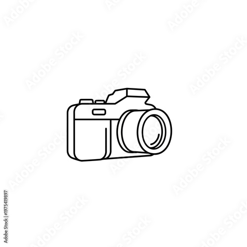 Perspective view digital slr camera outline icon for media and content creation