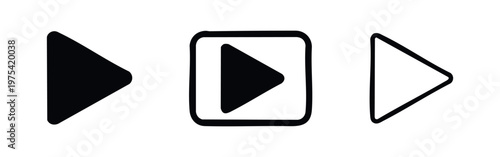 Three play button icons: solid black, outlined in a box, and simple outline.