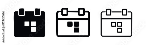 Three calendar icons: solid black, sketched, and outlined.
