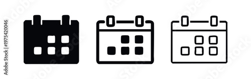 Three calendar icons: solid black, sketched, and outlined.