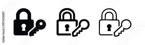 Three lock and key icons: solid black, sketched, and outlined.