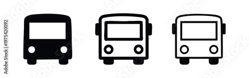 Three bus icons: front view, solid black, sketched, and outlined.