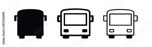 Three bus icons: side view, solid black, sketched, and outlined.