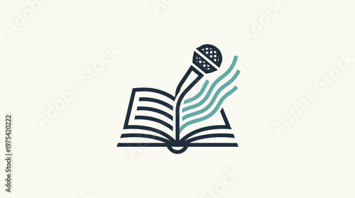 Podcast and Audiobook Symbol A Book with Microphone and Sound Waves