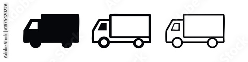 Truck Icons: Solid Black, Outline With Fill, Outline, Isolated