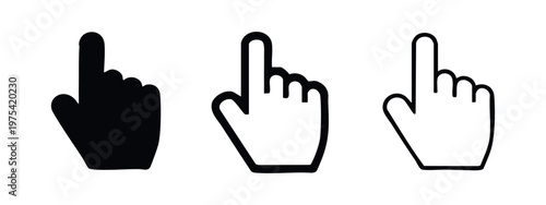 Cursor Hand Icon Set: Solid, Outline, and Sketch Styles