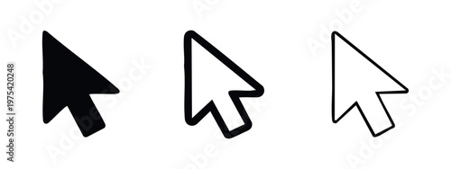 Cursor Arrow Icon Set: Solid, Outline, and Sketch Styles