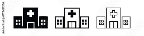 Hospital Icon Set: Solid, Outline, and Sketch Styles