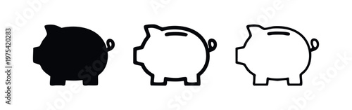 Piggy Bank Icon Set: Solid, Outline, and Sketch Styles