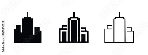 Skyscraper Icon Set: Solid, Outline, and Sketch Styles