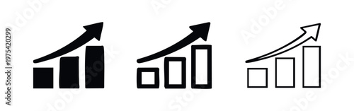 Growth Chart Icon Set: Solid, Outline, and Sketch Styles