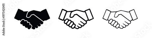 Three icons of a handshake, symbolizing agreement, partnership, or deal.