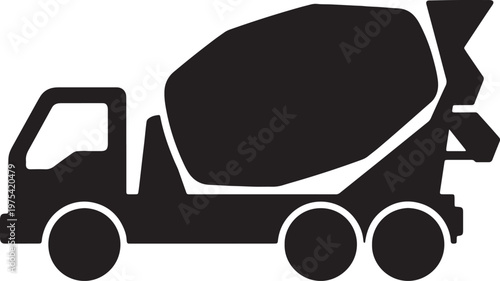 Concrete mixer truck icon on transparent background, vector illustration.