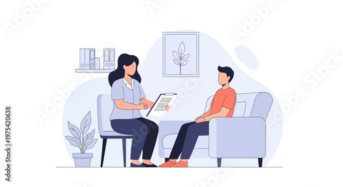 A therapist conducting a professional counseling session with a patient. EPS Editable. Vector Illustrations.
