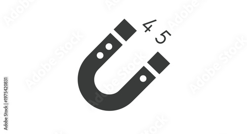 Simple vector illustration of a dark gray u-shaped magnet icon featuring the numbers four and five isolated against a plain white background for design usage