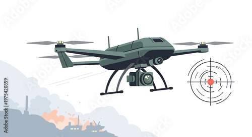 Military Surveillance Tactical Reconnaissance Drone with Targeting System. EPS Editable. Vector Illustrations.