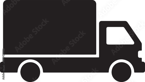 Black delivery truck icon on transparent background.