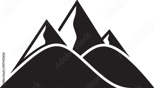 Mountain peaks silhouette vector icon for outdoor travel and nature.
