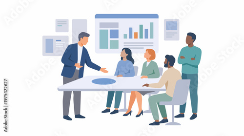 Diverse Business Professionals Collaborating in a Meeting. EPS Editable. Vector Illustrations.