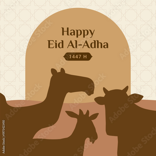 Happy Eid Al Adha Islamic festival Social Media Feed template with Cow, Sheep, Goat, Camel Animal Vector Illustration