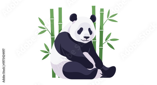 A cute giant panda sitting and looking forward. EPS Editable. Vector Illustrations.