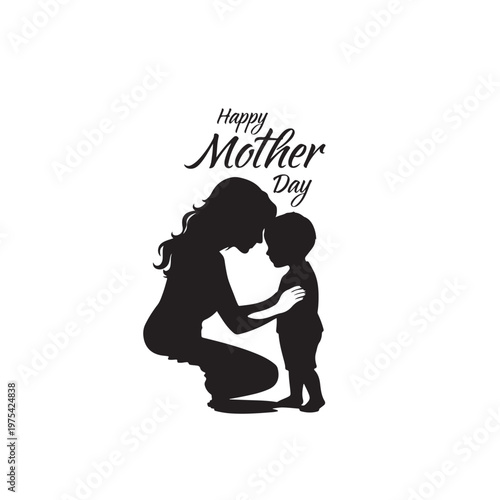 Happy Mother’s Day Silhouette – Mom Lifting Child Loving Vector Illustration