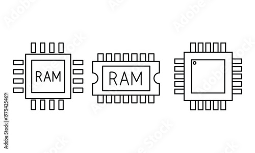 Computer RAM Memory Chip Hardware Icons Set for Hardware Component Upgrade Performance Speed and Desktop Server Technology Maintenance.Editable stroke, Vector illustration, Line art Icon, Symbols.