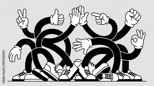 Unity in action: a chorus of hands and gestures symbolizing collective teamwork, collaboration, and social connection