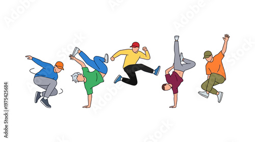 Vibrant illustration of a diverse group of people dancing joyfully in colorful outfits.