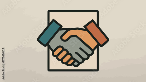Illustrated graphic of a professional handshake representing a successful agreement, partnership, collaboration, and mutual respect in business settings