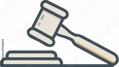 Clean vector illustration of a traditional gavel and sound block, symbolizing legal authority, court decisions, justice, and auction processes with clarity and simplicity