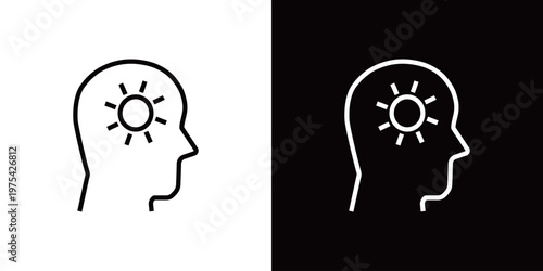 気分が晴れるコンセプトのラインアイコン。白い線と黒い線のモノクロベクターイラスト