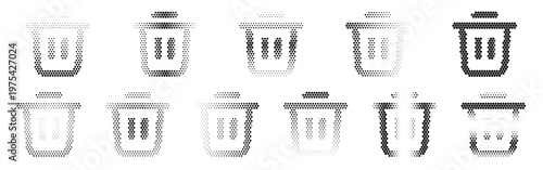 Set of various trash cans and bins in different styles and shapes