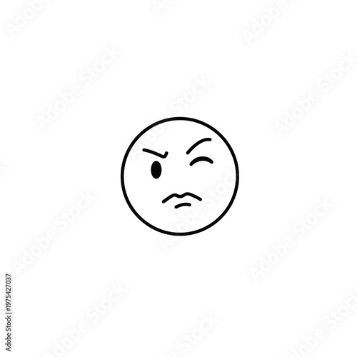 Minimalist black and white line art winking face emoticon icon with emoticon