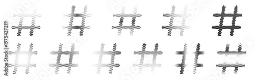 A collection of various hashtag symbols in different shades and styles