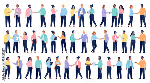 Diverse group of professionals standing in a line, smiling in casual business attire, symbolizing teamwork, inclusion, and everyday collaboration