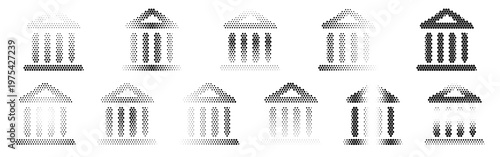 Collection of various ancient greek or roman architectural columns and temples