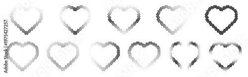 Set of black and white heart shapes in various styles