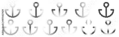 Set of various nautical anchors in different styles and shades